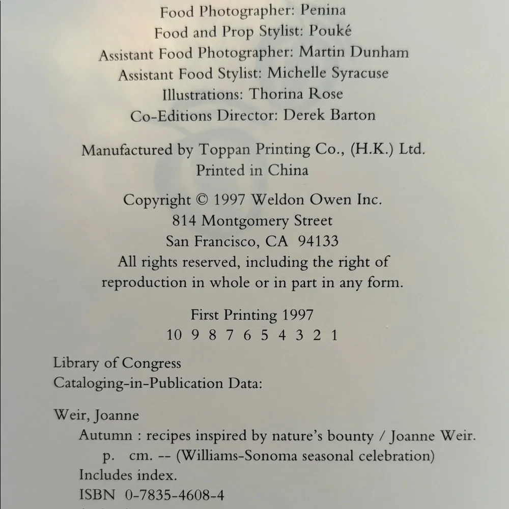 Vintage Williams Sonoma Nature's Bounty AUTUMN Hardcover Cookbook Color Photos